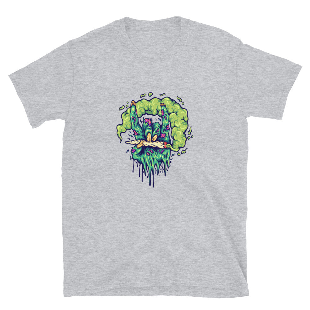 Scary zombie hand smoking cannabis Fit Unisex Softstyle T-Shirt