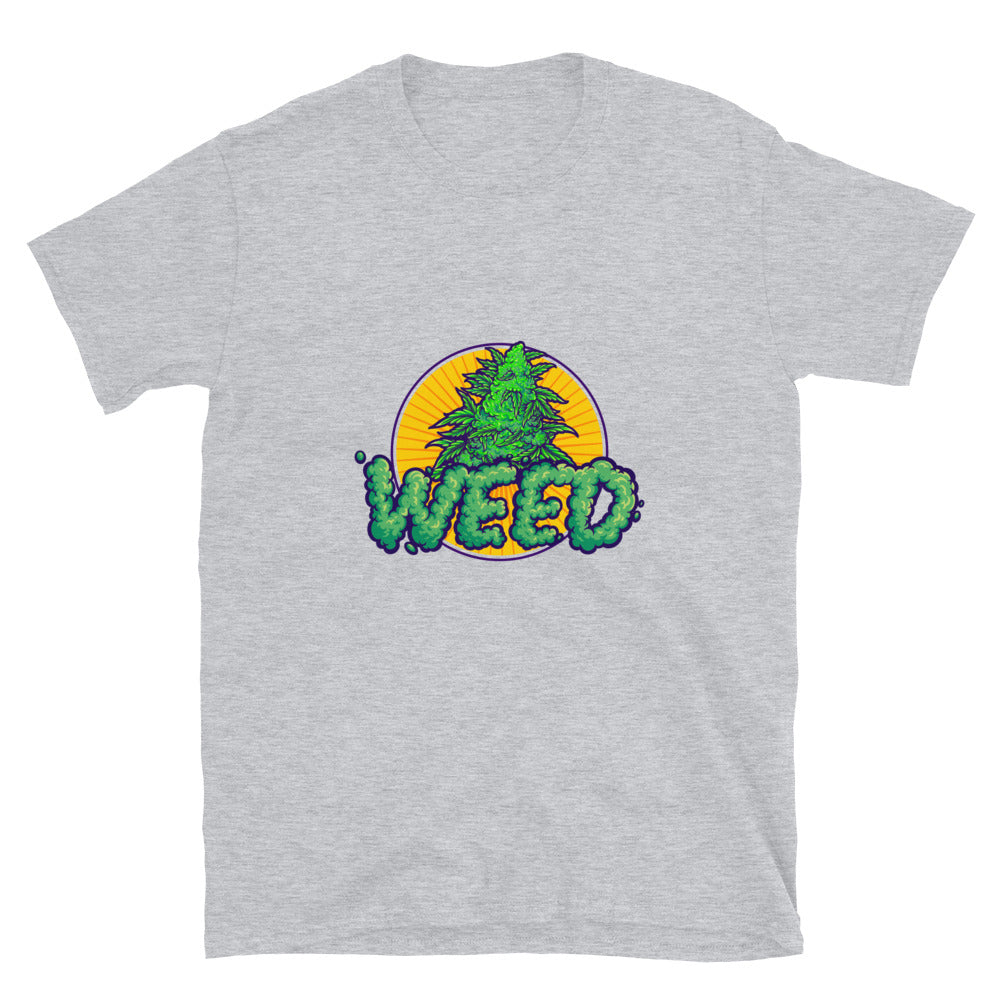 Weed smoke palabra letras Logo cannabis Planta hoja Fit Unisex Softstyle Camiseta