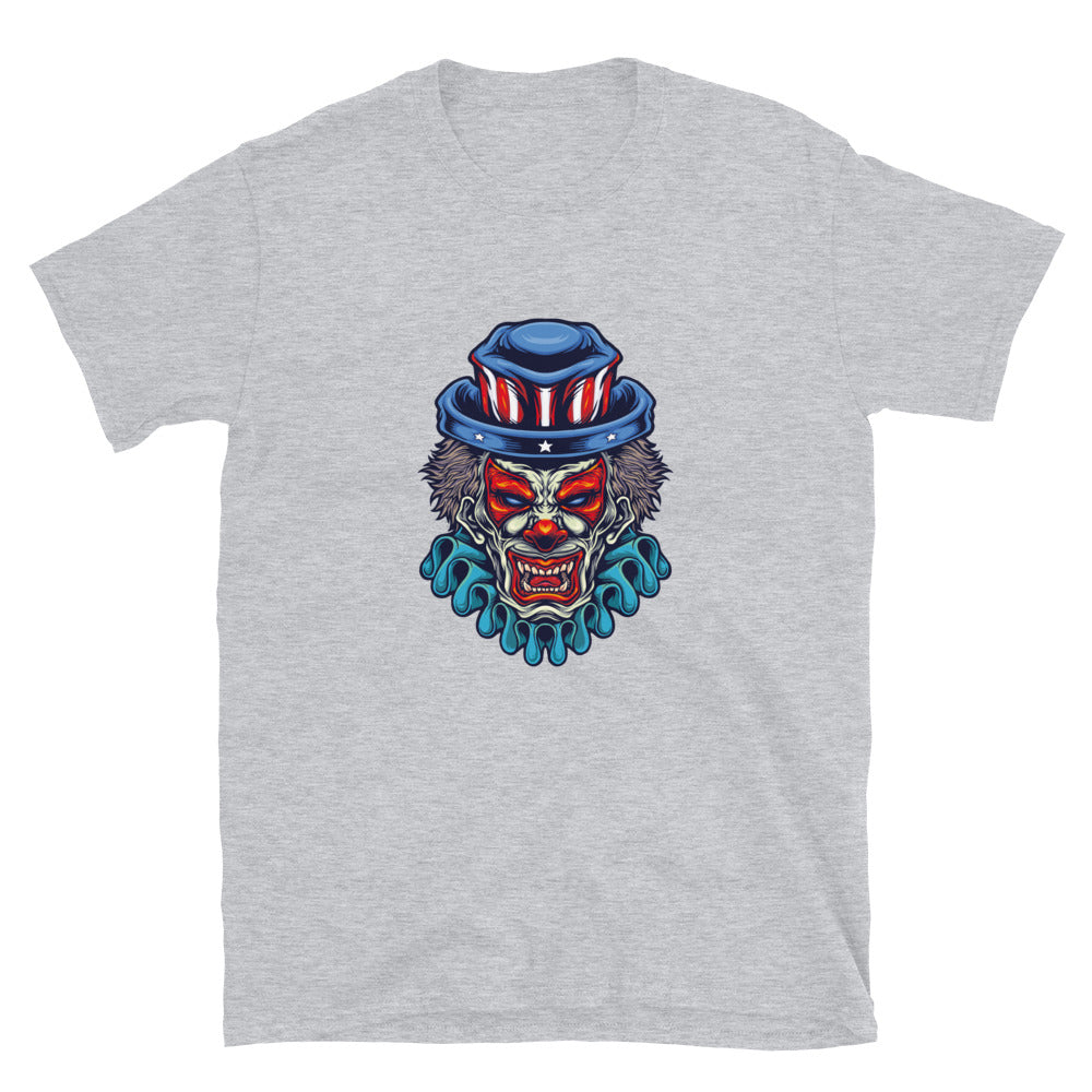 Spooky Clown With American Flag Hat Fit Unisex Softstyle T-Shirt