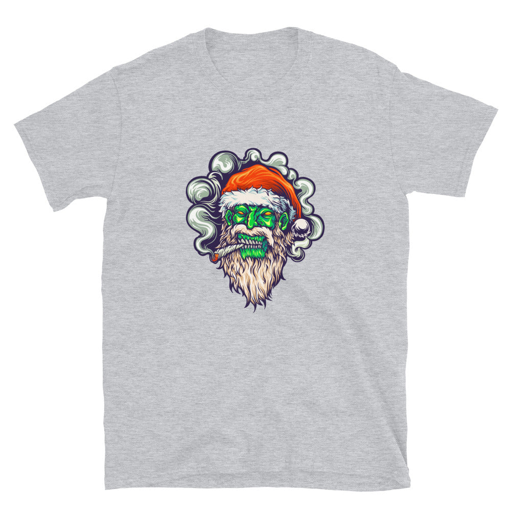 Zombie Skull Santa Claus Christmas Cannabis Smoking Fit Unisex Softstyle T-Shirt
