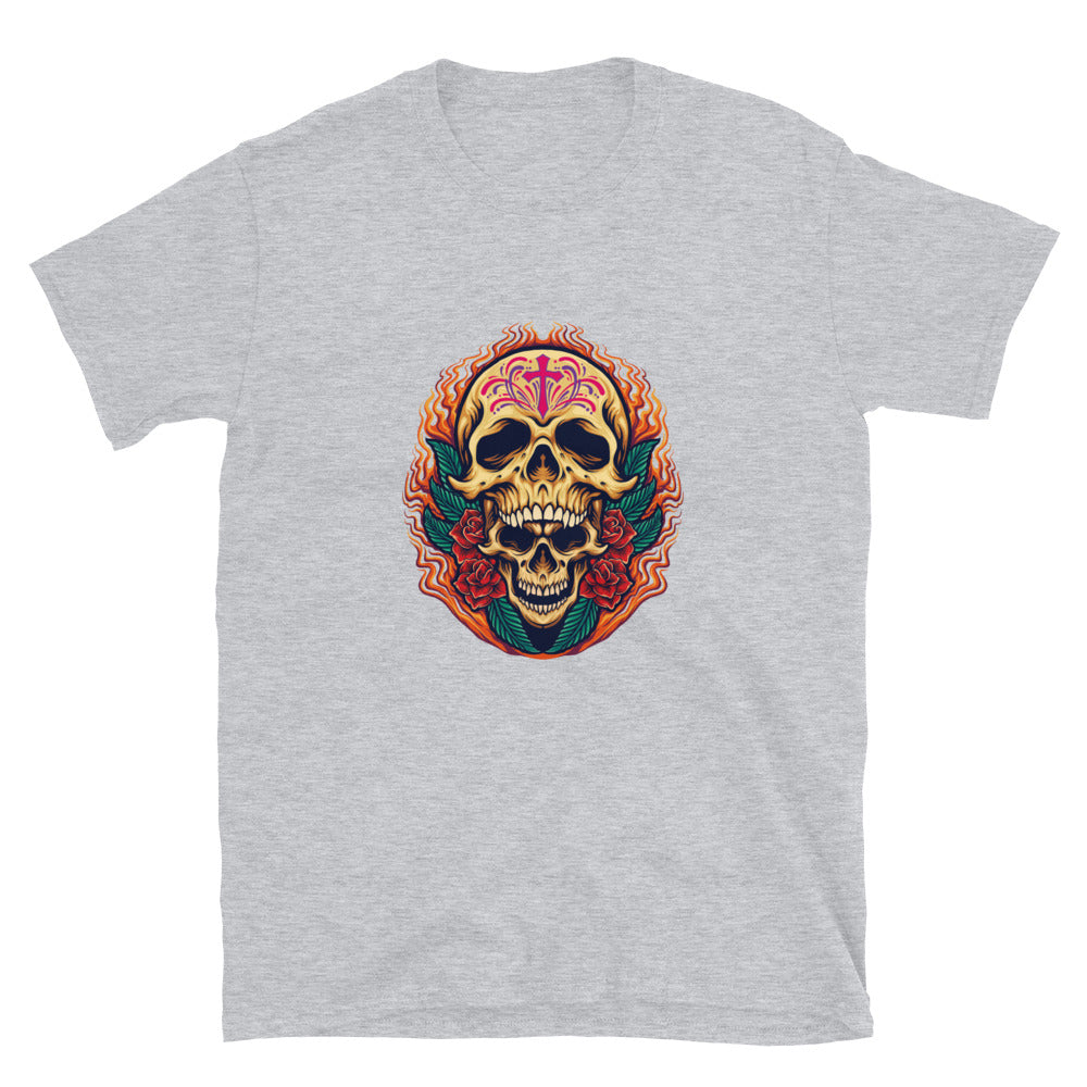 Sugar Skull Dia De Los Muertos Mexican Tattoo Fit Unisex Softstyle T-Shirt