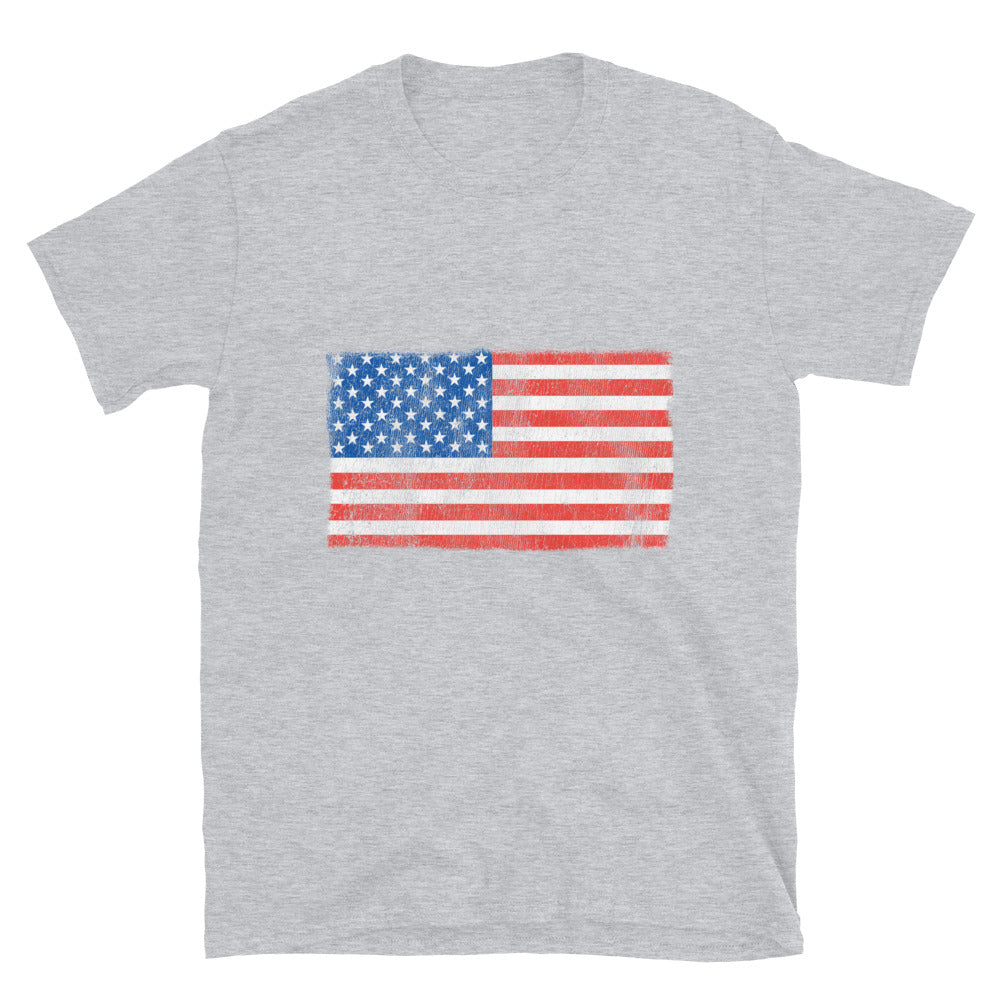 USA Flag Distressed Fit Unisex Softstyle T-Shirt
