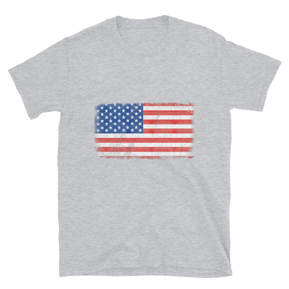 USA Flag Distressed Fit Unisex Softstyle T-Shirt