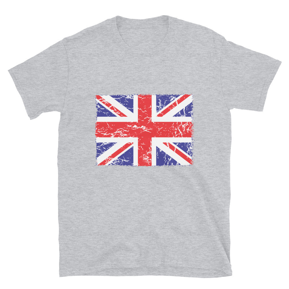 UK Flag Distressed 3 Fit Unisex Softstyle T-Shirt