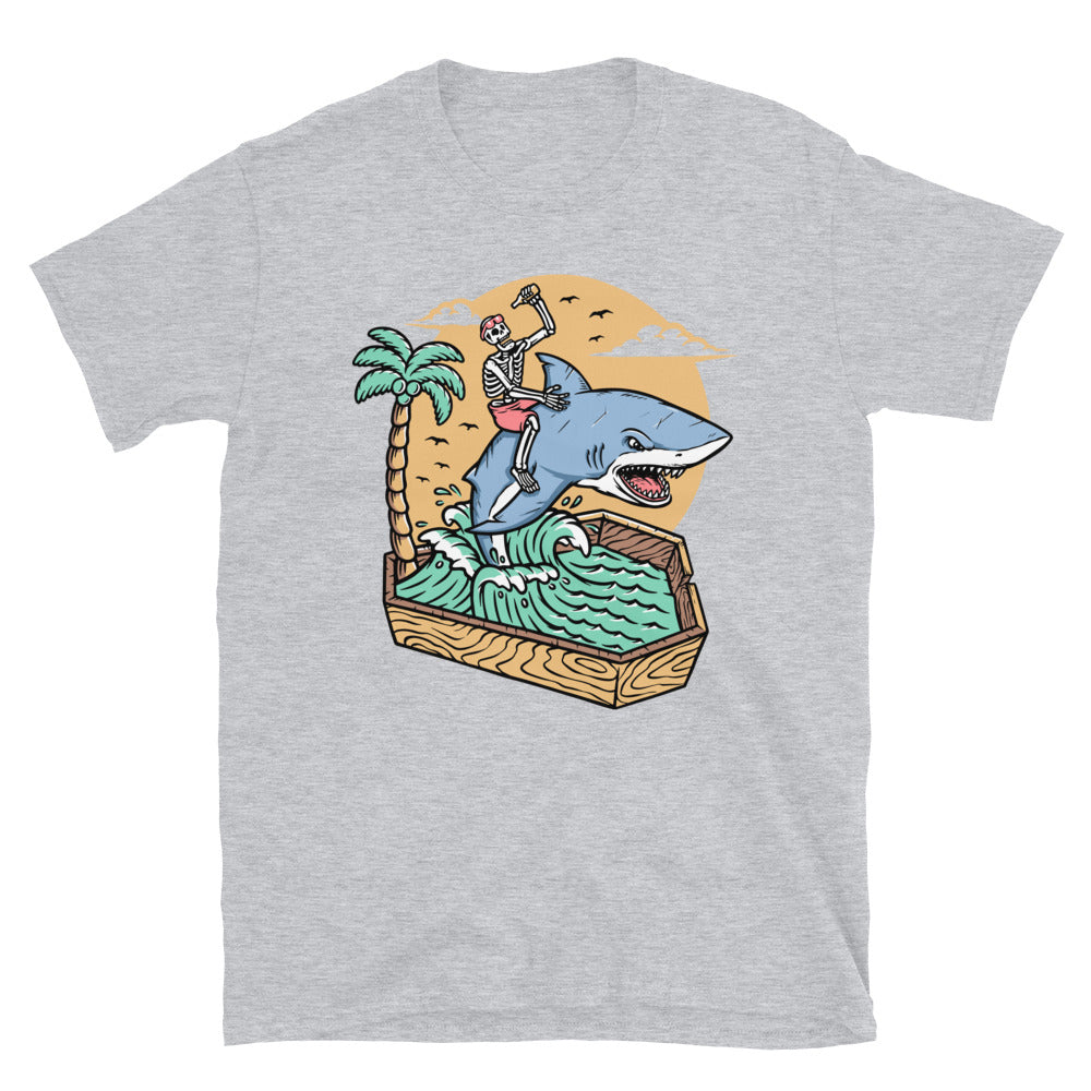 Skull riding a shark in the dead sea Fit Unisex Softstyle T-Shirt