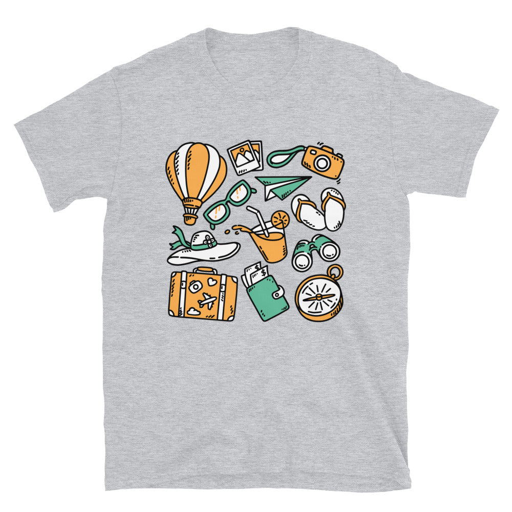 Set of hand drawn travel elements Fit Unisex Softstyle T-Shirt