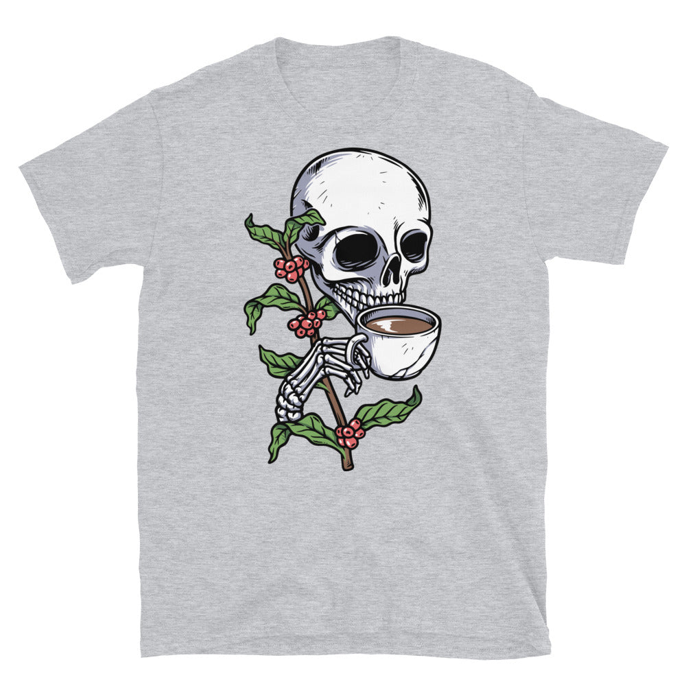 Skull Drinking Coffee Fit Unisex Softstyle T-Shirt