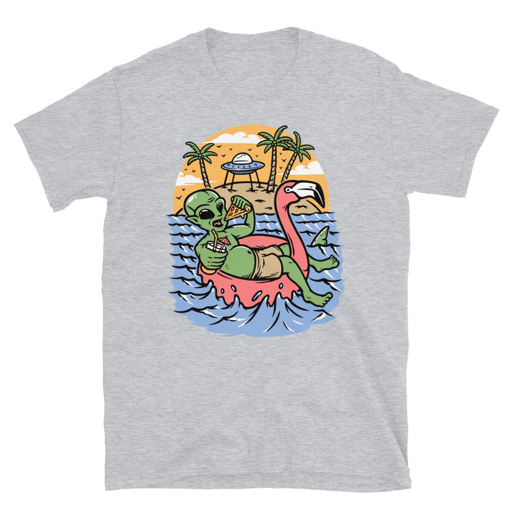 Cool Alien Chilling at Beach - Fit Unisex Softstyle T-Shirt