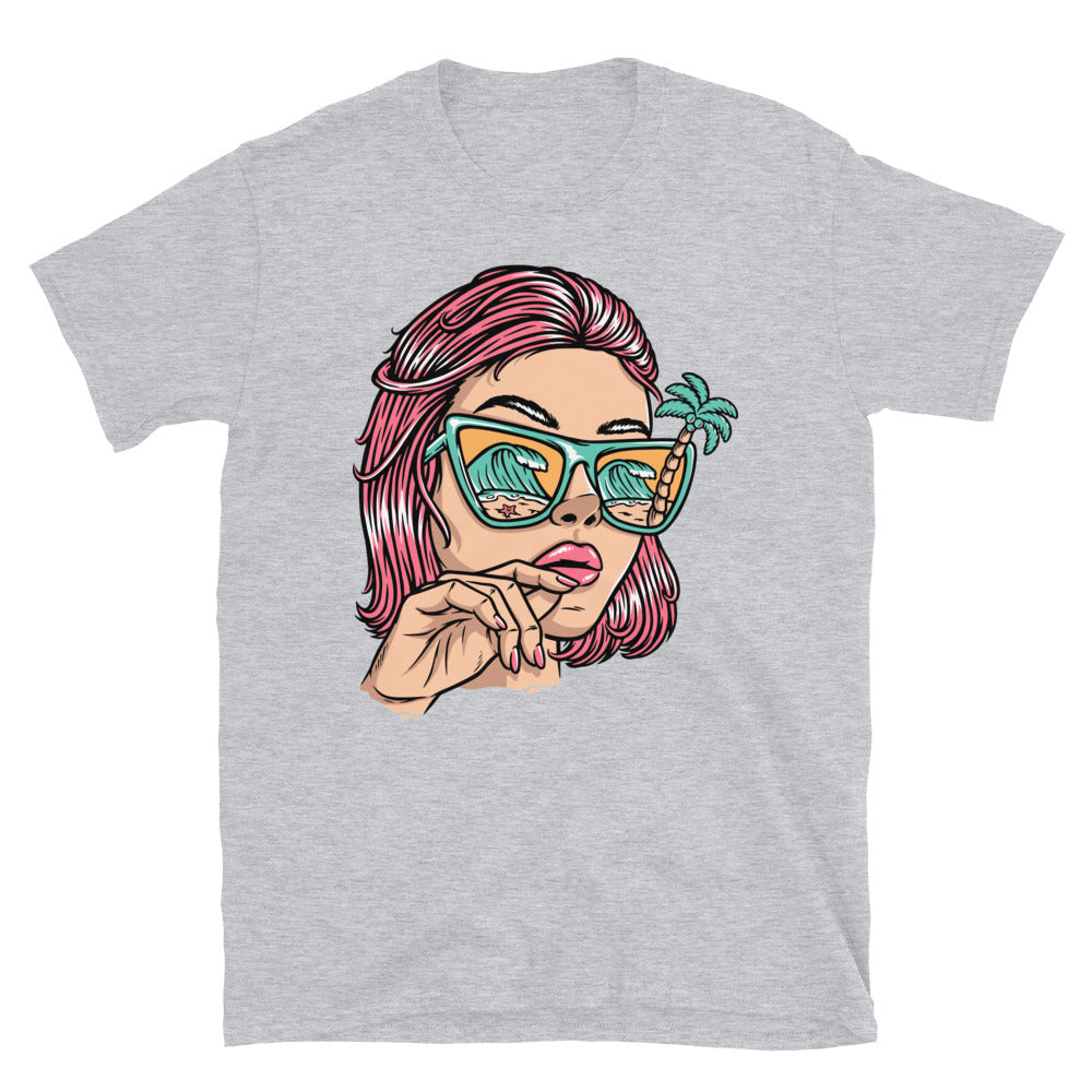 Beautiful Woman with Beach Glasses - Fit Unisex Softstyle T-Shirt