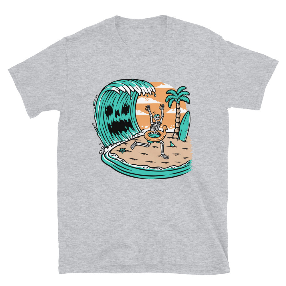 Skull Attacked by Giant Waves Fit Unisex Softstyle T-Shirt