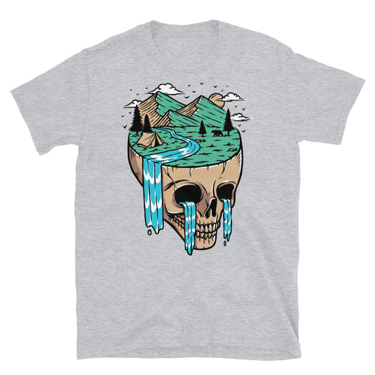 vista a la montaña en la isla calavera Fit Unisex Softstyle camiseta