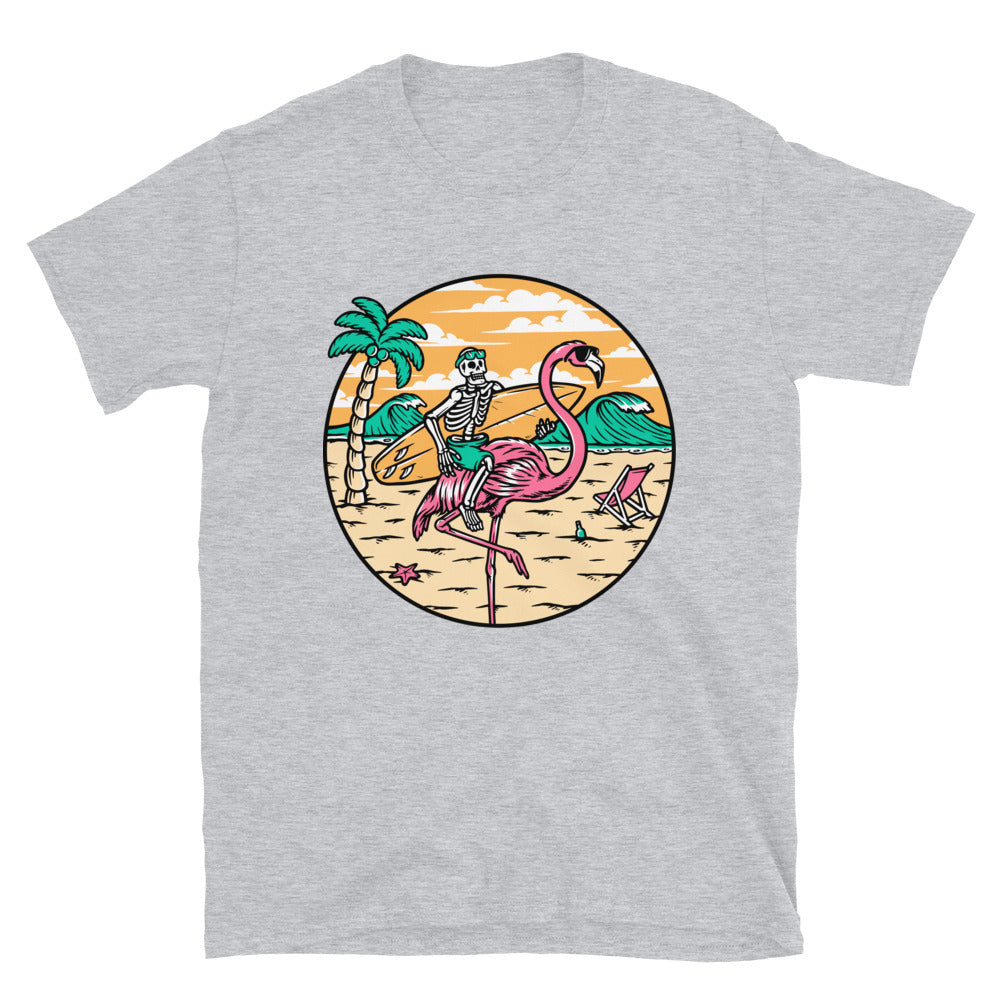 Skull and flamingo on the beach Fit Unisex Softstyle T-Shirt