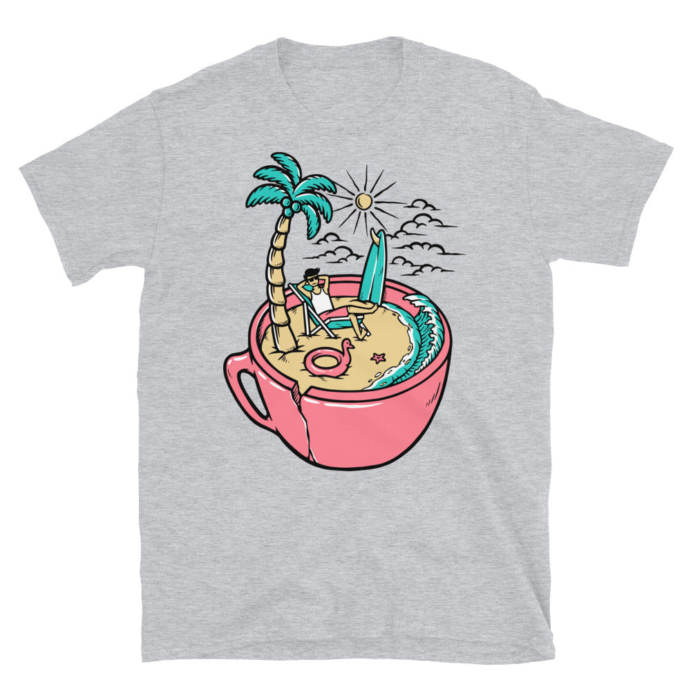 People are relaxing on the beach with a Coffee Fit Unisex Softstyle T-Shirt