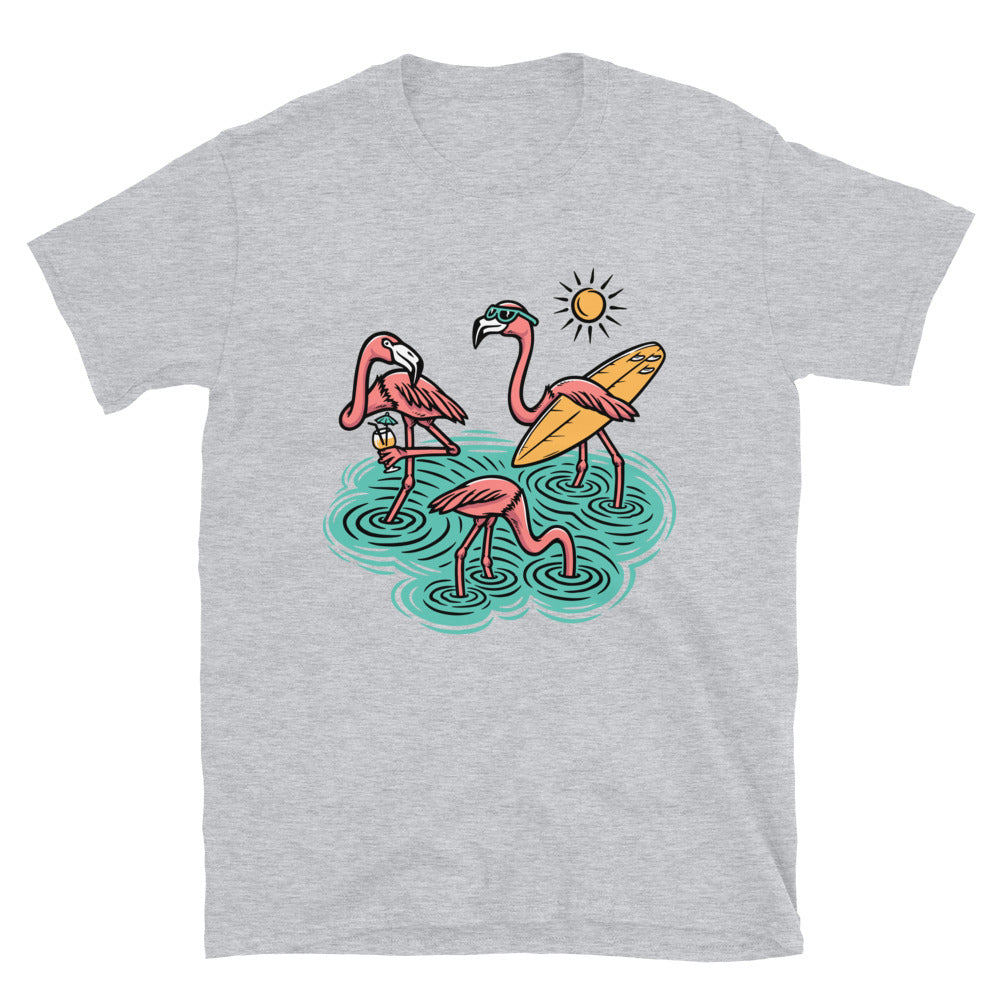 Drei süße Flamingos am Strand Fit Unisex Softstyle T-Shirt