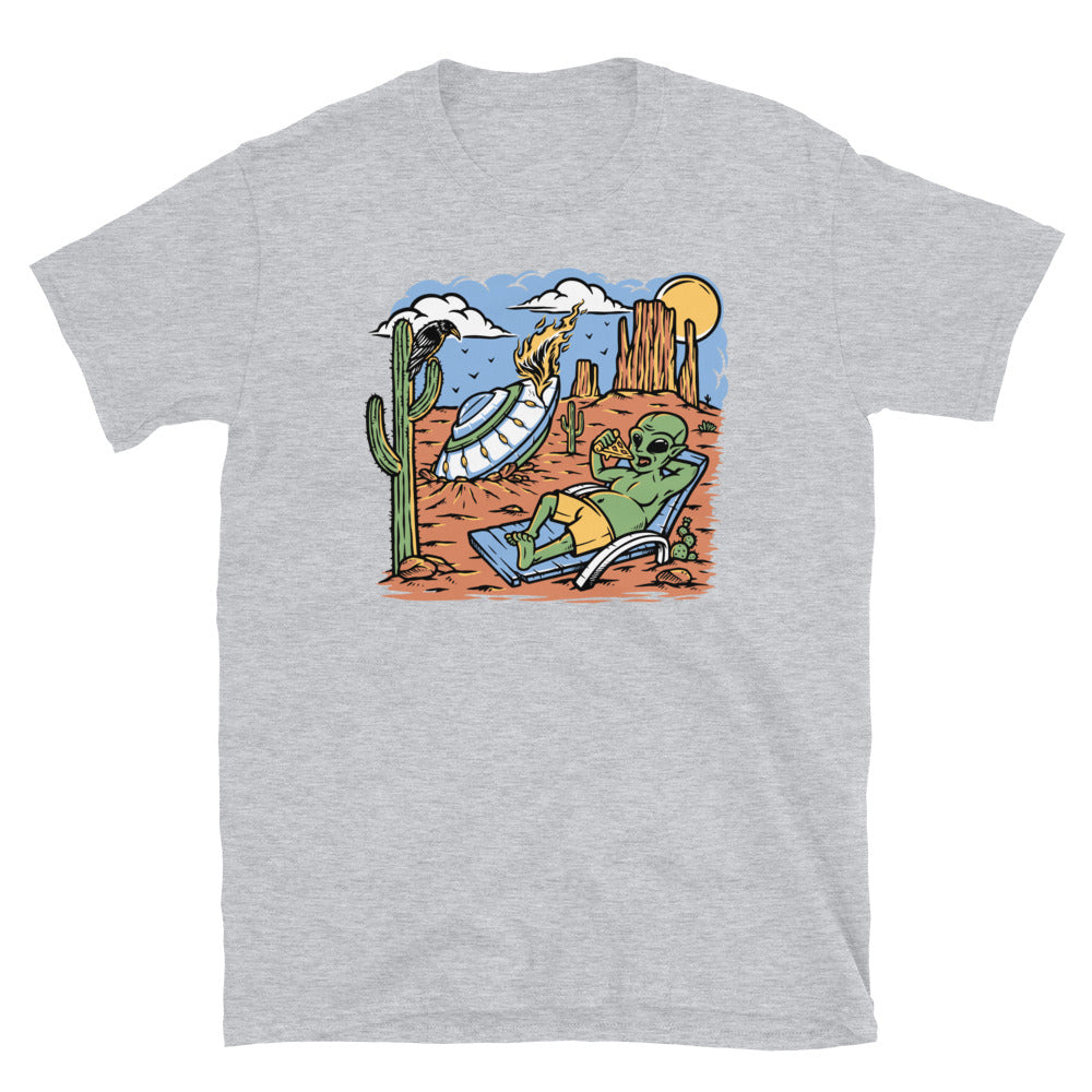 Alien Stranded in Desert with a Pizza - Fit Unisex Softstyle T-Shirt