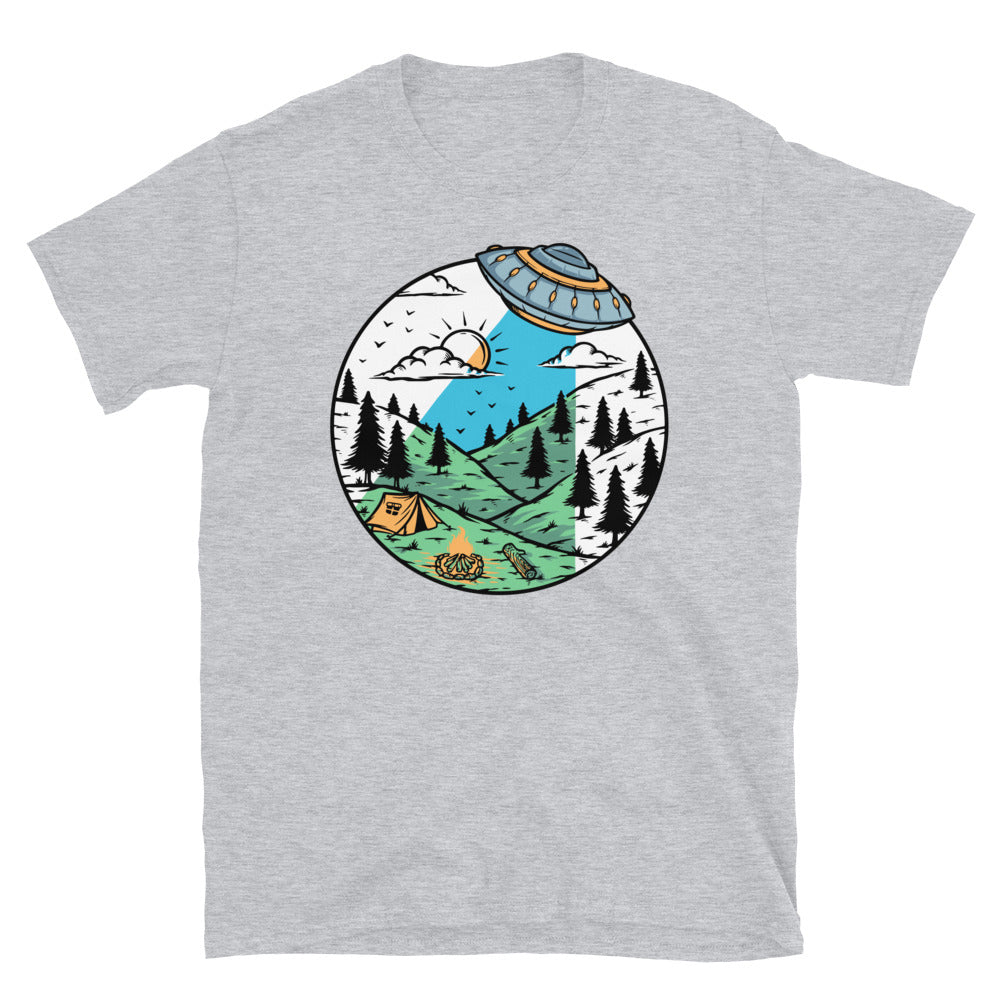 Alien Invasion in the Mountain - Fit Unisex Softstyle T-Shirt