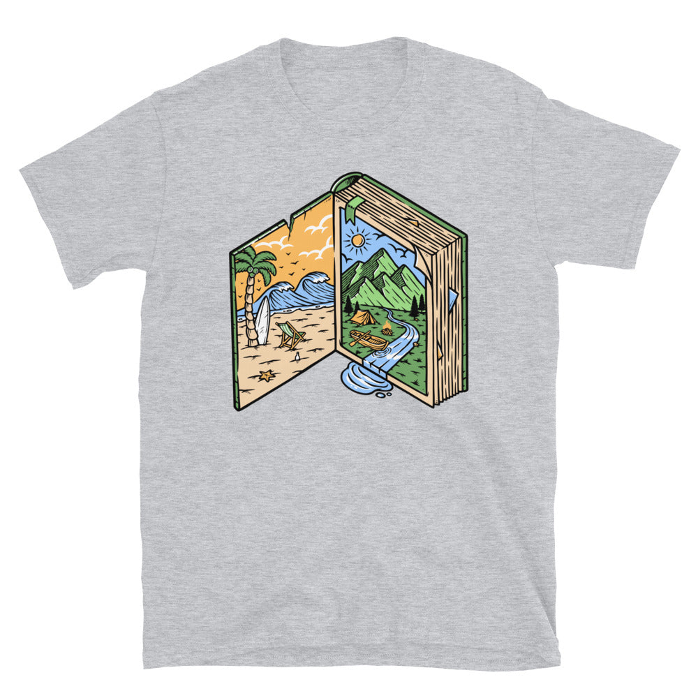 Adventure Stories in Old Book - Fit Unisex Softstyle T-Shirt