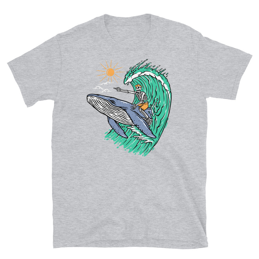 Adventure, Skeleton Riding a Whale - Fit Unisex Softstyle T-Shirt