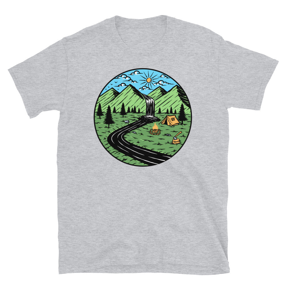 Beautiful Mountains and Waterfalls - Fit Unisex Softstyle T-Shirt