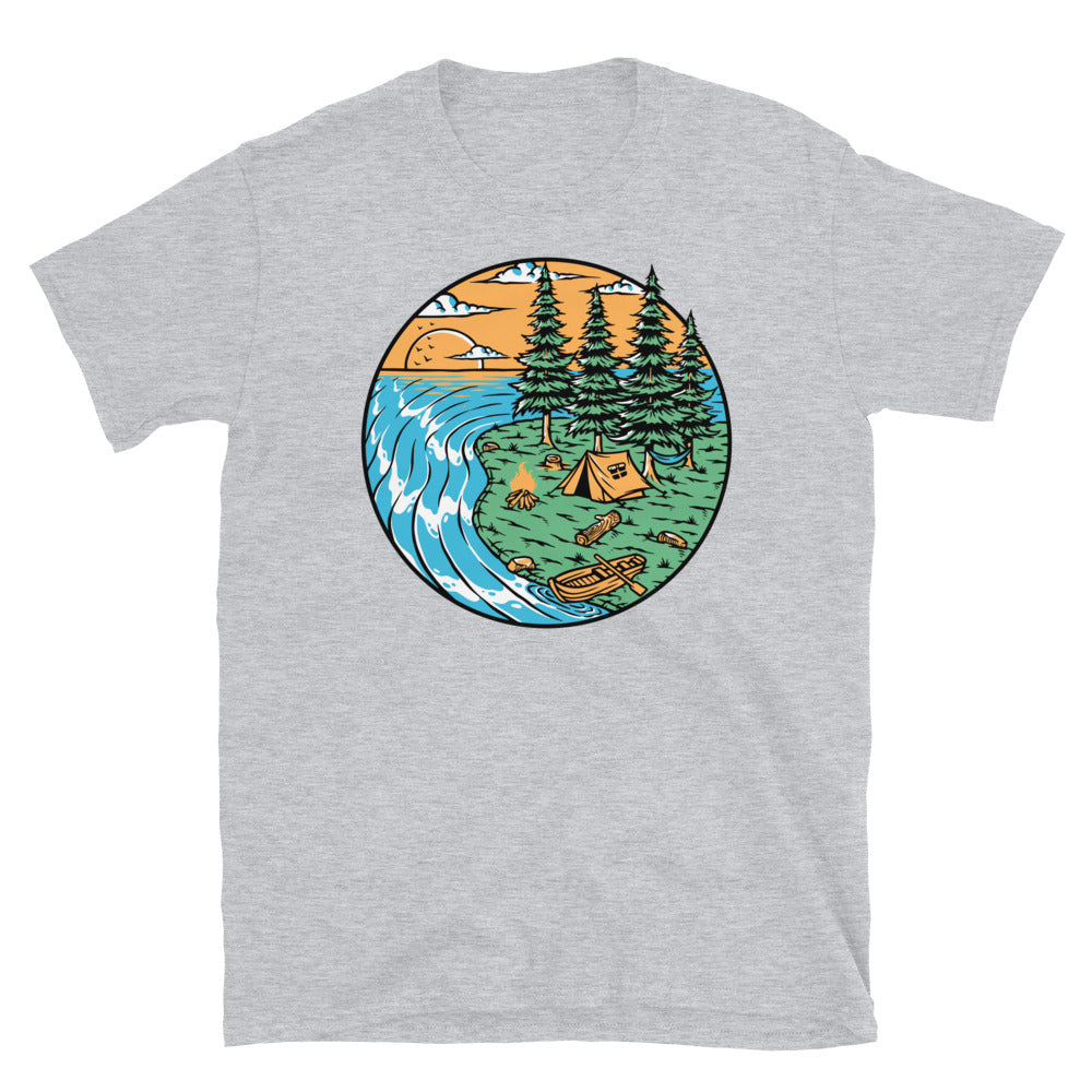 Camping on the Island at Sunset - Fit Unisex Softstyle T-Shirt