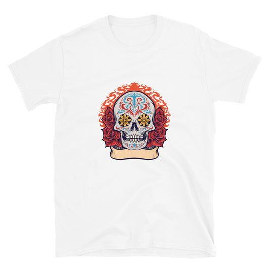 Sugar Skull Dia De Los Muertos con Roses Fit Camiseta unisex Softstyle