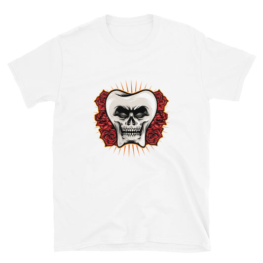 Tooth Skull With Rose Fit Unisex Softstyle T-Shirt