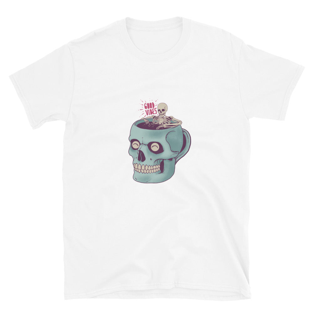 Relaxing Skull Glass Good Vibes Fit Unisex Softstyle T-Shirt