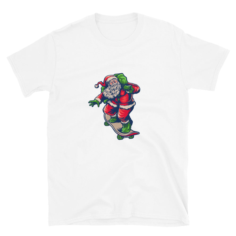 Der Weihnachtsmann spielt Skateboard und liefert frohe Weihnachten. Passgenaues Unisex-Softstyle-T-Shirt