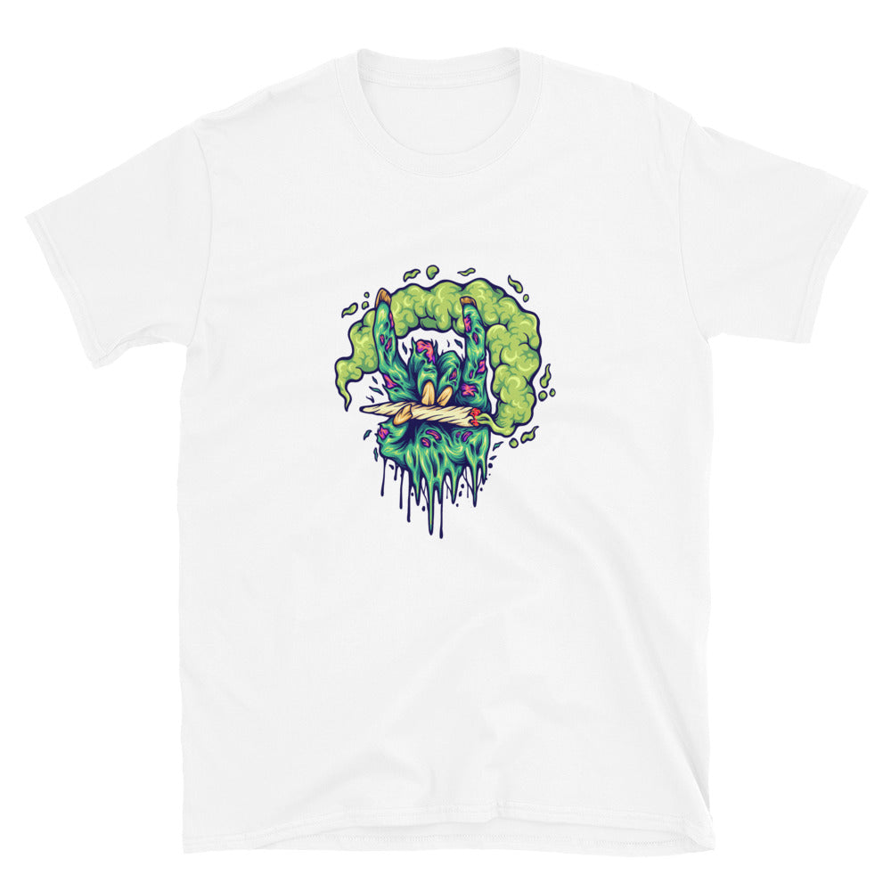 Scary zombie hand smoking cannabis Fit Unisex Softstyle T-Shirt