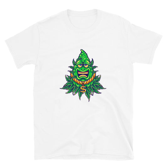 Mascota de hoja de marihuana Hoja de cannabis con dinero en efectivo Fit Unisex Softstyle T-Shirt