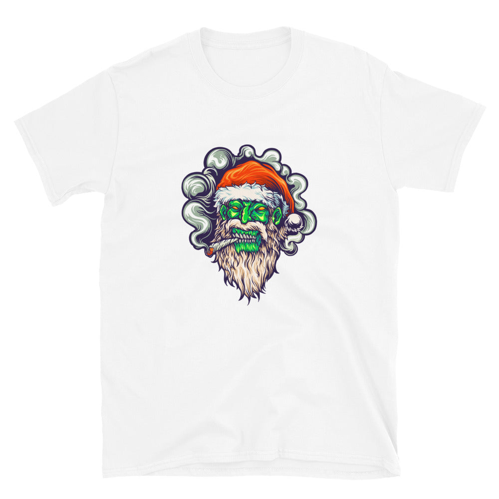 Zombie Skull Santa Claus Christmas Cannabis Smoking Fit Unisex Softstyle T-Shirt