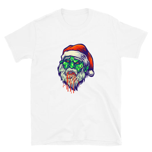 Camiseta unisex Softstyle con cabeza de Papá Noel y sangre zombie