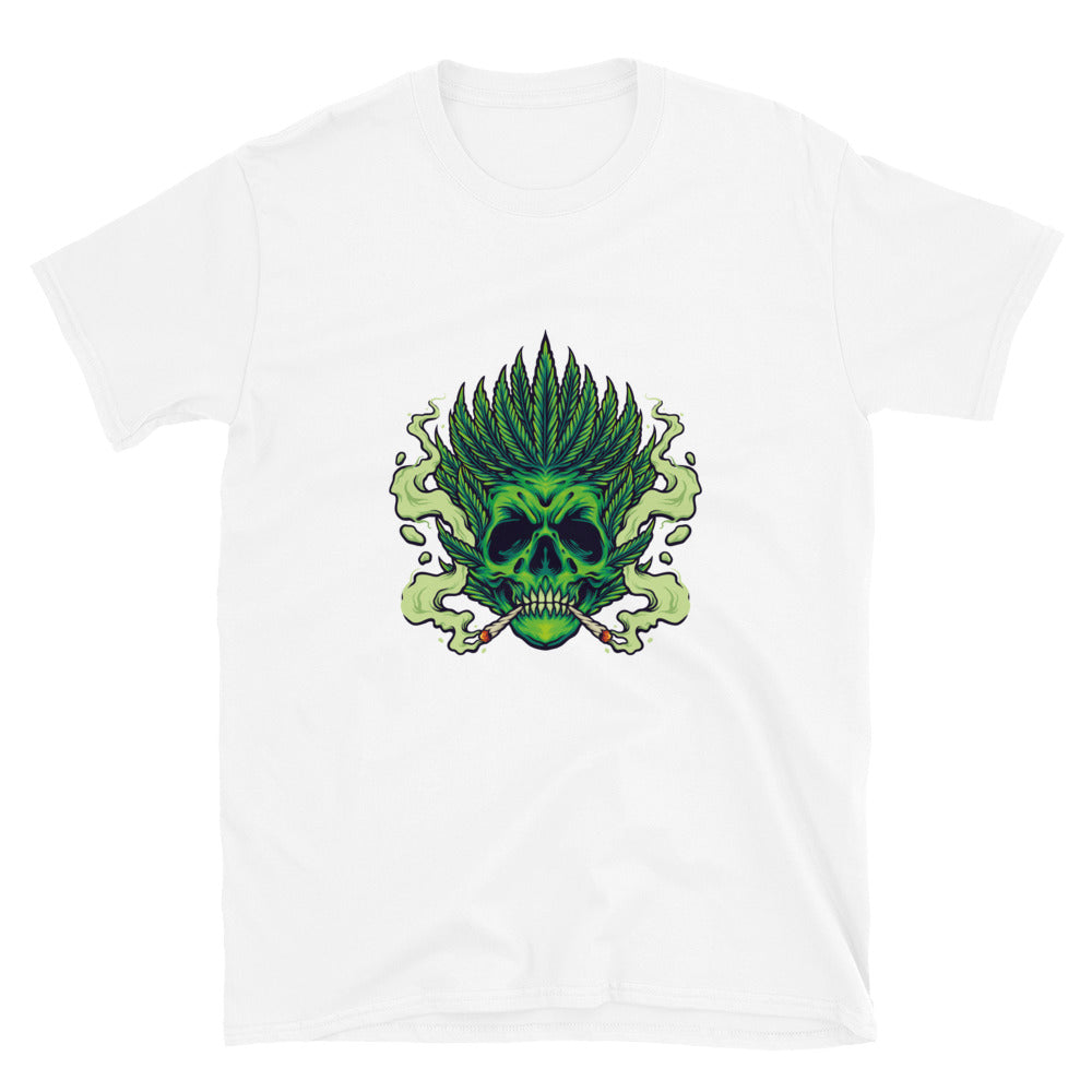 Skull Smoking Weed Leaf Cannabis Hair Fit Unisex Softstyle T-Shirt