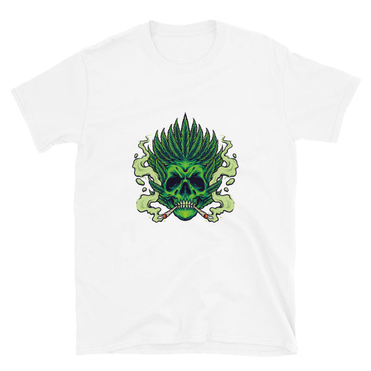 Skull Smoking Weed Leaf Cannabis Hair Fit Unisex Softstyle T-Shirt