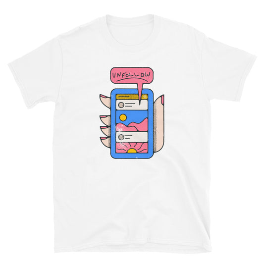 Unfollow Funny Social Media Phone Fit Unisex Softstyle T-Shirt