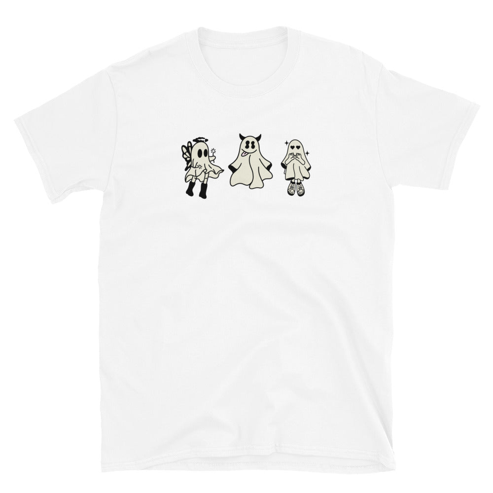 3 Cute Spooky Ghosts, Halloween Retro Fit Unisex Soft style T-Shirt