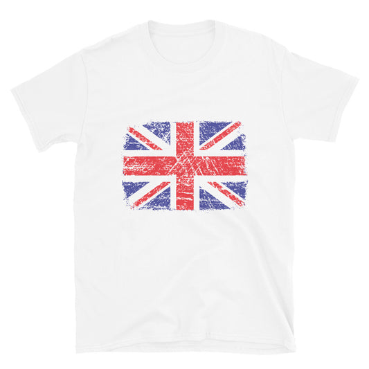 Camiseta unisex Softstyle con bandera del Reino Unido envejecida 4 Fit