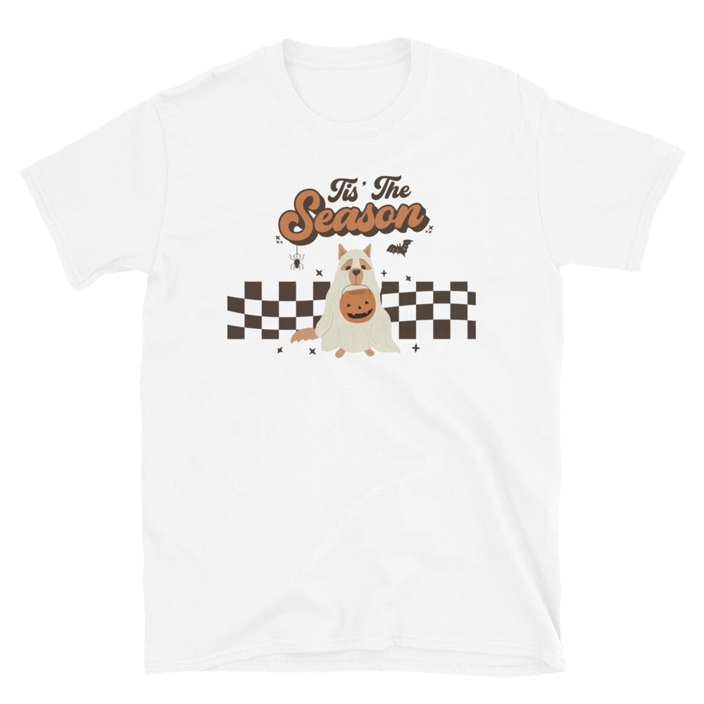 Tis the Season Dog Ghost - Retro Halloween Fit Unisex Softstyle T-Shirt