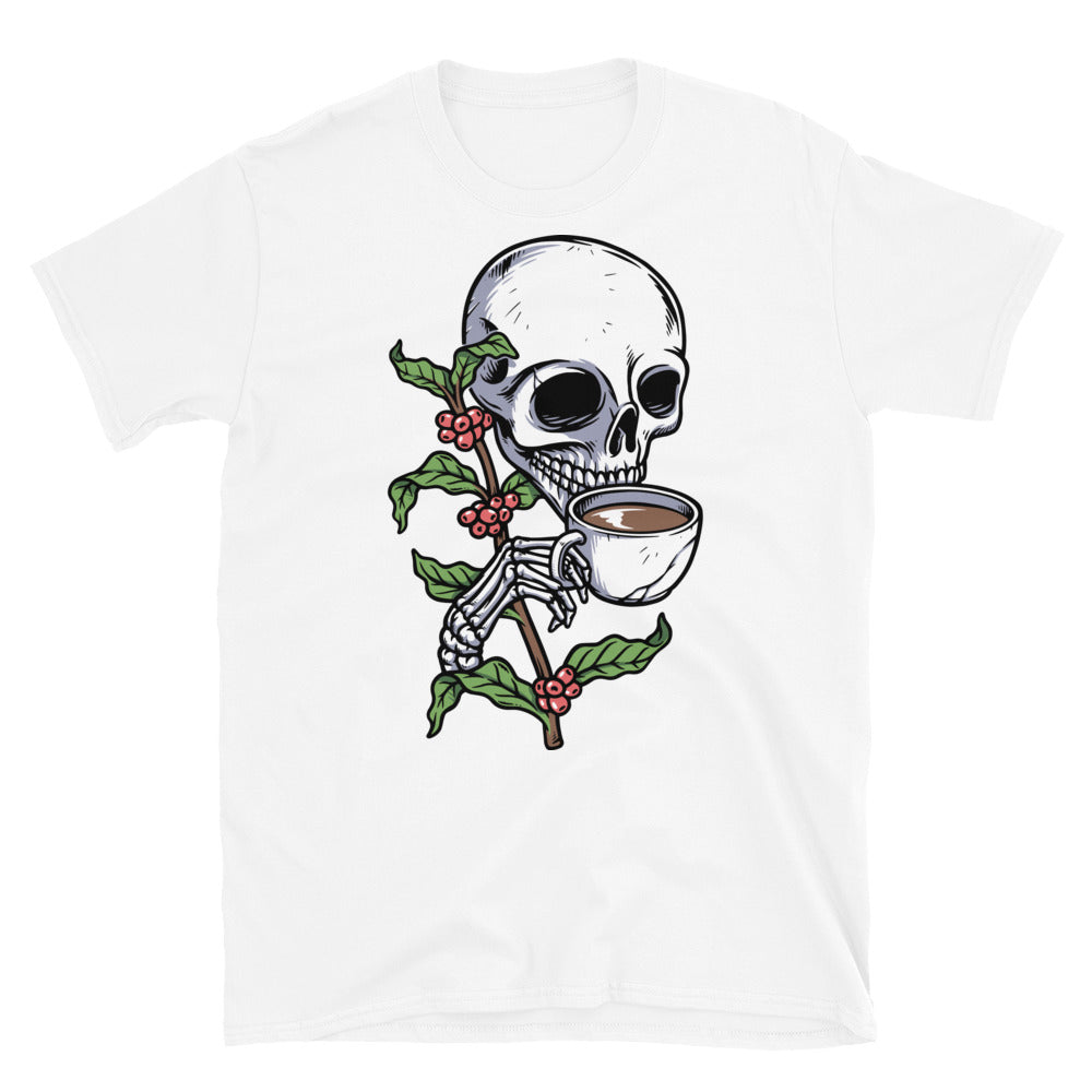 Skull Drinking Coffee Fit Unisex Softstyle T-Shirt