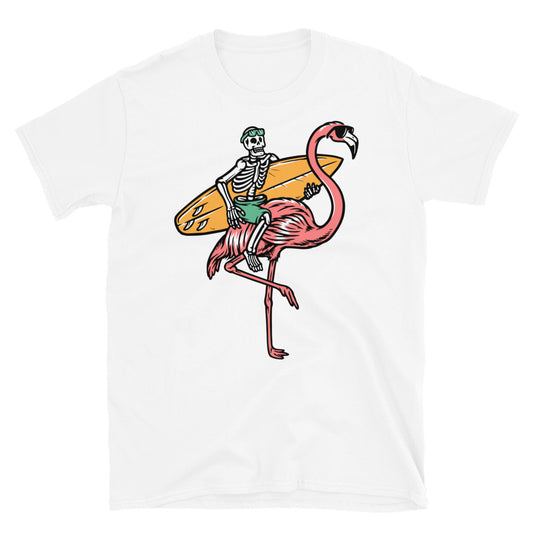 skull and flamingo get ready to surf Fit Unisex Softstyle T-Shirt