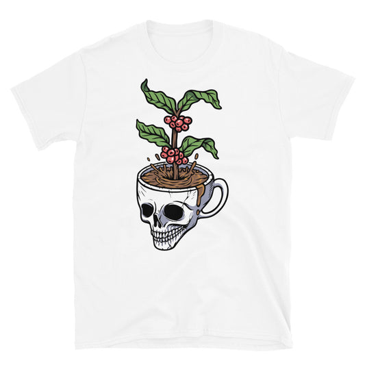 Skull Coffee Cup and Coffee tree Fit Unisex Softstyle T-Shirt