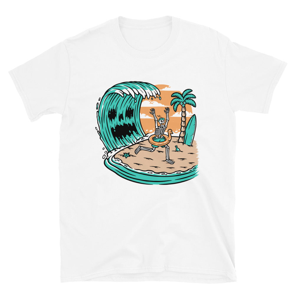Skull Attacked by Giant Waves Fit Unisex Softstyle T-Shirt