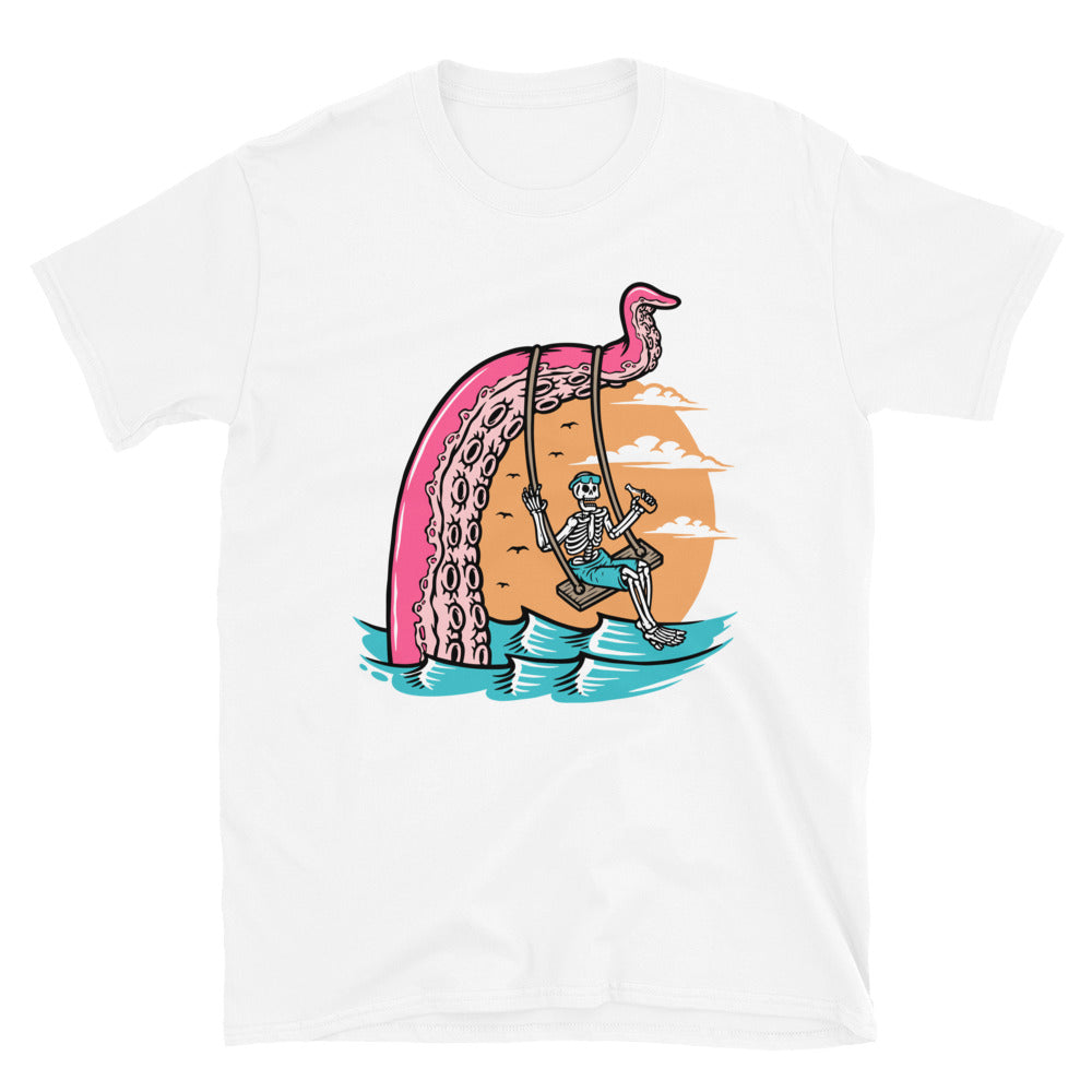 skull swinging with giant octopus Fit Unisex Softstyle T-Shirt
