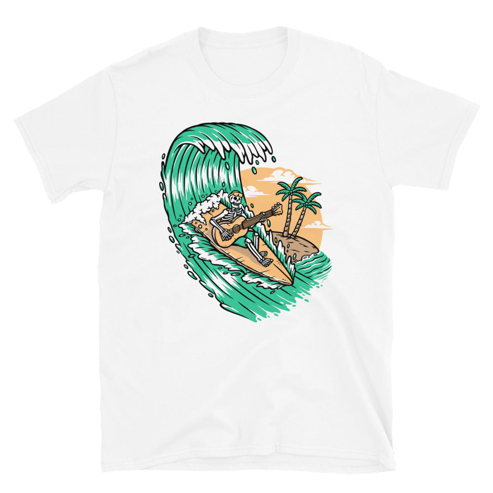 Skeleton playing guitar while surfing Fit Unisex Softstyle T-Shirt