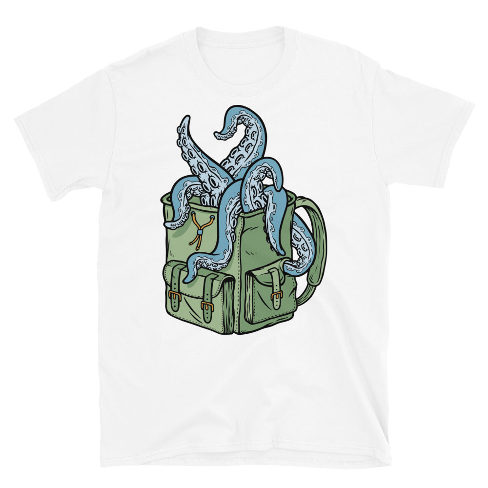 Octopus kommt aus der Tasche Fit Unisex Softstyle T-Shirt