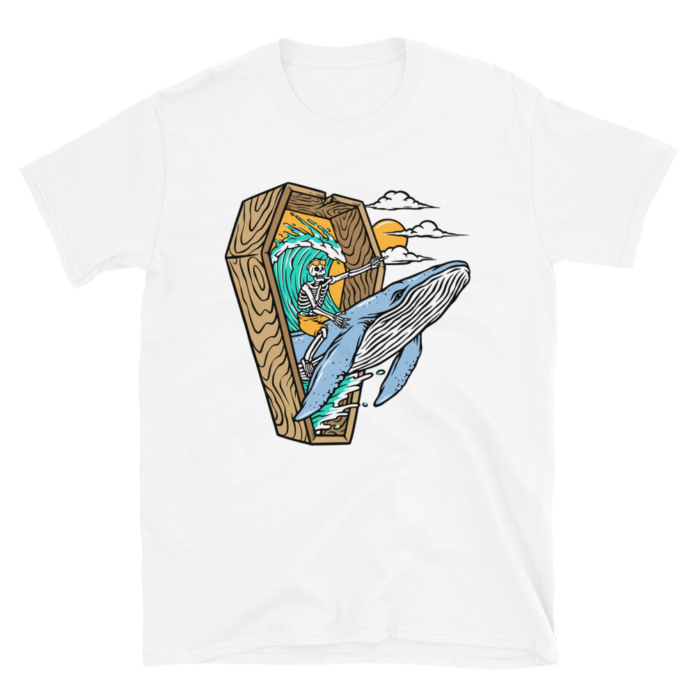 Skeleton riding a whale Fit Unisex Softstyle T-Shirt
