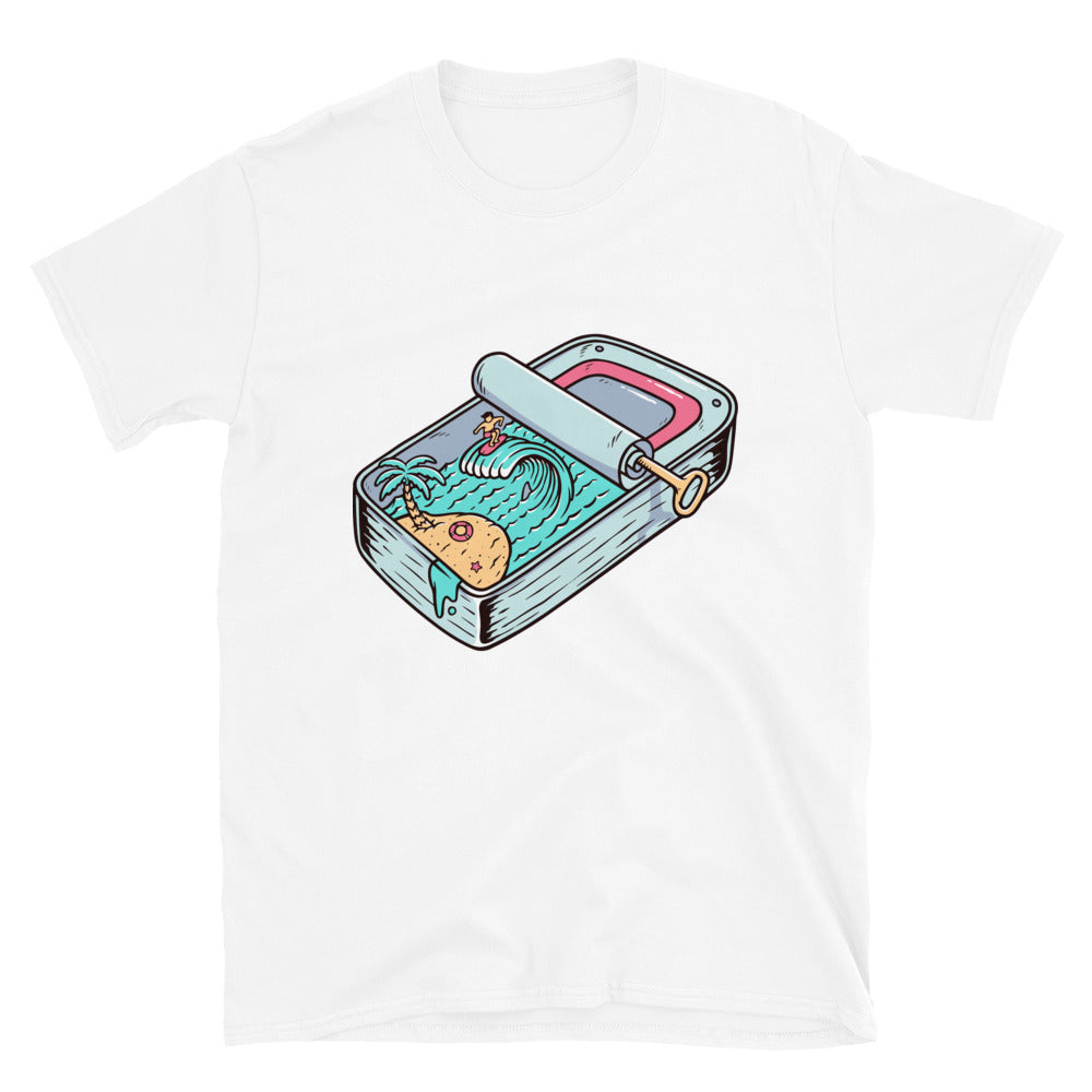 Views of the beach in canned sardines Fit Unisex Softstyle T-Shirt