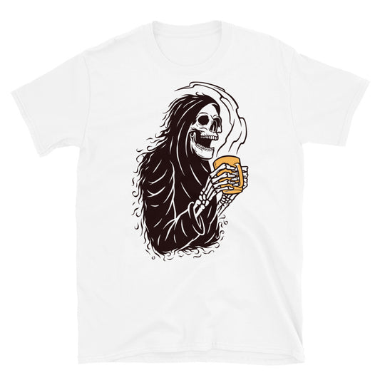 Totenkopf grimmig und Kaffee Fit Unisex Softstyle T-Shirt