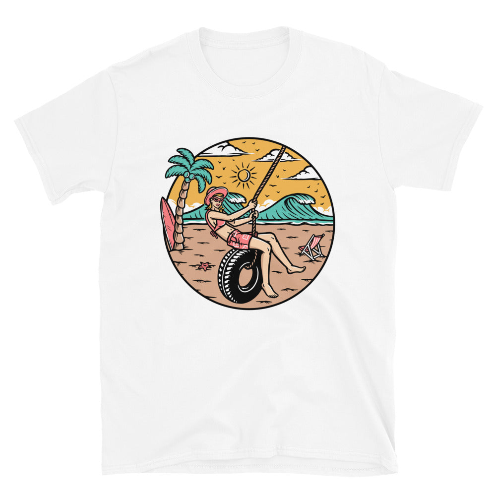 Women having fun on the beach Fit Unisex Softstyle T-Shirt