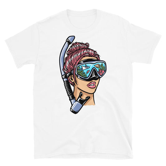 Mujer con máscara de snorkel para bucear Fit Camiseta Softstyle Unisex